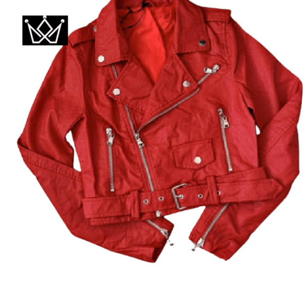 Chaqueta Roja de Estilo Biker con Cinturón