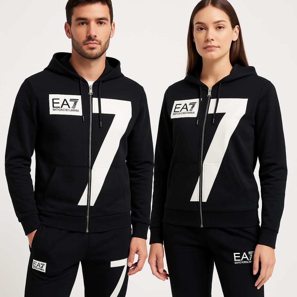 Este conjunto EA7 Emporio Armani combina lo mejor del estilo deportivo con un diseño moderno y elegante. Confeccionado en algodón suave y resistente, es ideal para quienes buscan comodidad sin dejar de lucir bien. Color: Negro con detalles en blanco Diseño: Estampado frontal con el número "7" en grande y logo EA7 en pecho y pierna Material: Algodón de alta calidad, suave al tacto y cálido Incluye: Buzo con cierre completo, capucha ajustable y bolsillos + pantalón jogger con pretina elástica Estilo: Urbano, deportivo y versátil Tallas disponibles: Para hombre y mujer