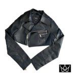 Chamarra de Cuero Sintético Negra – Estilo Biker Cropped