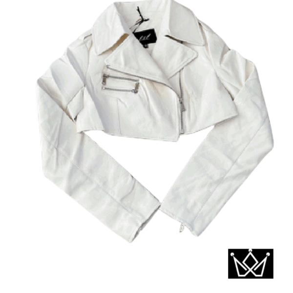 Chaqueta Biker Blanca Corta de Ecocuero