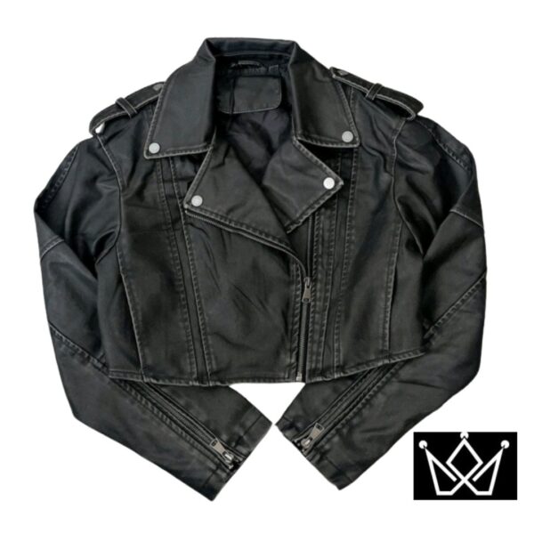 Chaqueta de Cuero Estilo Motociclista Negra